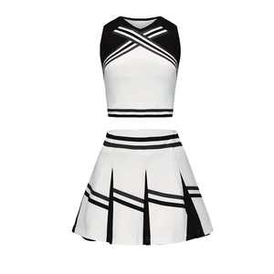 Women Cheerleader Uniform Set Black White Stripe <b>Crop</b> <b>Top</b>+Pleated Skirt Cheerleading Costume <b>Dance</b> Team Outfit Wholesale - Product Image 1
