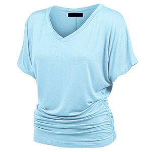 Tunique haut de gamme pour femme, col en V, manches courtes, respirante, tricotée, décontractée, grande taille, séchage rapide, écologique, fabrication OEM - Product Image 6