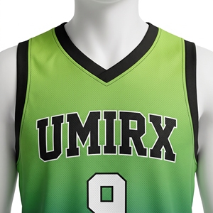 Ensemble d'uniformes de basketball vert personnalisé à séchage rapide, maillot sans manches en maille polyester à col en V et short, impression par sublimation, kit d'équipe pour - Product Image 5