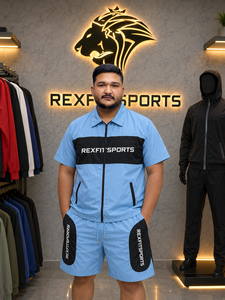 REXFIT SPORTS 2026 Conjunto Deportivo para Hombre, Azul Cielo, Algodón y Poliéster, Manga Corta, Chaqueta con Cierre Completo y Pantalones Cortos, Ropa Deportiva Casual - Product Image 4