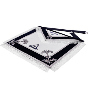 Custom Embroidered Masonic Apron With Star And Crossed Swords Design <b>Green</b> Trim White Fabric Classical Style Sew-On Badge - Product Image 2
