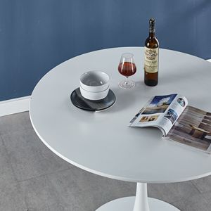 Tavolo da Pranzo Mid-Century Tulip Bianco da 107 cm con Piano in MDF e Base a Piedistallo, Tavolo d'Appoggio Leis - per 4-6 Persone - Product Image 3