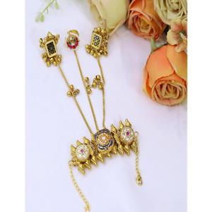 Hermosa pulsera de mano chapada en oro de primera calidad con perlas Kundan para mujeres, joyería tradicional india Hathphool. - Product Image 2