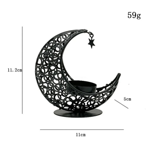 Ensemble de 2 porte-bougies en métal en forme de croissant de lune, design ajouré, finition dorée et noire, pour la décoration du Ramadan et de l'Aïd - Product Image 4