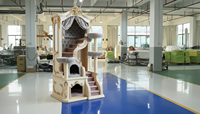 Arbre à chat de style royal de luxe en bois, meubles pour animaux de compagnie de style baroque européen, villa avec escaliers et coussin en velours pour les grands chats