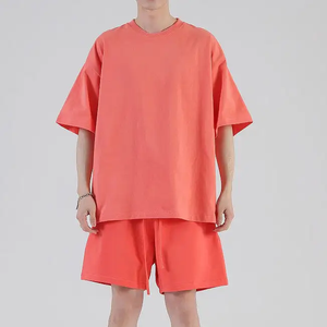 Custom Two Piece Mens Athletic Blank Short Sets for Summer High Quality Velvet <b>Tshirt</b> and Shorts Set Men - Product Image 3