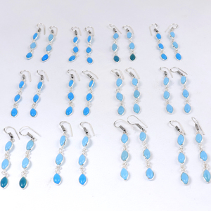 Pendientes Colgantes de Calcedonia Azul al por Mayor, Gema Natural en Forma de Marquesa, Chapados en Plata de Ley 925, Joyería de Moda Hecha a Mano - Product Image 3