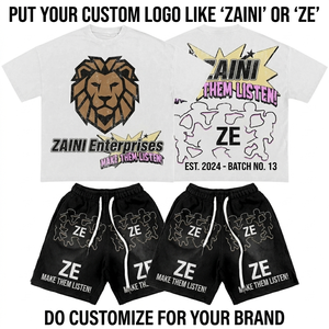 Conjunto de Camiseta Blanca Transpirable de Poliéster 100% de 240 GSM para Hombre ZAINI y Pantalones Cortos Negros de Malla con Logotipo Personalizado en Relieve - Product Image 1
