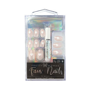 Kit Completo de Uñas Postizas Largas de ABS con Cristales, Forma Ataúd, Longitud Salón, 24 Piezas, Estampado Dorado, Acento Nude, DIY OEM/ODM Helios - Product Image 5
