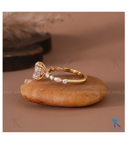 Anillo de Compromiso de Diamantes de Corte Ovalado de Lujo con Piedras Decorativas Redondas Marquise, Anillo de Boda Minimalista de Oro Sólido de 18K para Mujer - Product Image 3