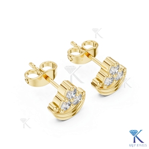 Lab Grown Diamond Crescent Moon <b>Stud</b> Earrings 3 Stone Cluster 18K Solid Gold Fine Women's Jewelry Wedding Party Anniversary Gift - Product Image 5