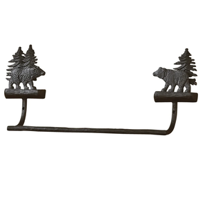Toallero de hierro fundido para montar en la pared, diseño de oso negro y pino en bronce, para el hogar, hoteles, accesorio de baño - Product Image 1
