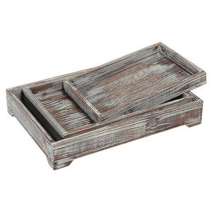 Lot de 3 plateaux en bois de pin antique durable en forme de rectangle pour servir des hôtels, des restaurants, une cuisine à usage campagnard - Product Image 5