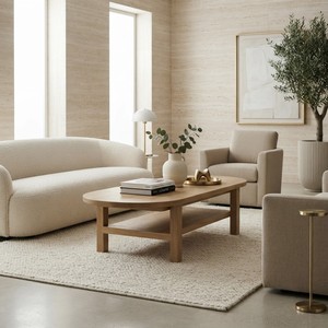 Table basse ovale en bois pliable moderne avec étagère inférieure pour salon - Product Image 5