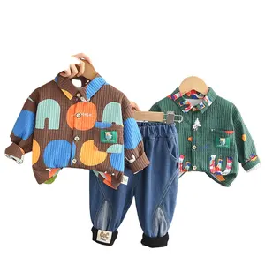 Boys autumn suit 2023 new foreign style children's doll bear shirt male baby casual two-piece suit trendy