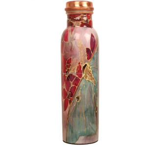 Eco-Friendly Disposable Metal Copper Drinkware <b>Bottle</b> Red Floral Pattern Textured for <b>Drinking</b> - Product Image 1