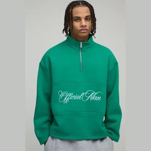 เสื้อพูลโอเวอร์แขนยาวผ้าโพลีเอสเตอร์น้ำหนักเบาคุณภาพสูงสำหรับผู้ชาย แห้งเร็ว สีพื้น แบบเรียบง่าย มีซิป ¼  ขายส่ง - Product Image 3