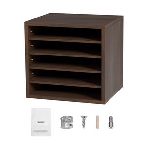 Clasificador de Documentos Metálico Ajustable de 5 Compartimentos, Buzón de Oficina de 13.9x12x13 Pulgadas con Acabado en Madera - Product Image 1