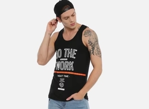 Débardeur noir sans manches pour homme avec imprimé « Do The Work », col rond, style décontracté, coton respirant, coupe ajustée - Product Image 4