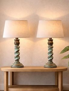 Lampe sur pied décorative rustique en lin turquoise beige avec abat-jour tambour pour chambre à coucher, salon, usage intérieur et cadeau de pendaison de crémaillère - Product Image 5