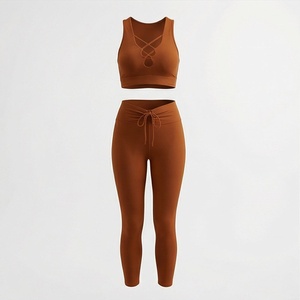 Ensemble de yoga pour femmes, vêtements de sport deux pièces, respirant, personnalisable, toutes tailles, couleur unie, marque privée - Product Image 1