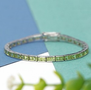 Natural Peridot Stone <b>Charm</b> Bracelet 925 Sterling Silver Gold Plated Elegant Green Gemstone Fine Jewelry for Women - Product Image 2