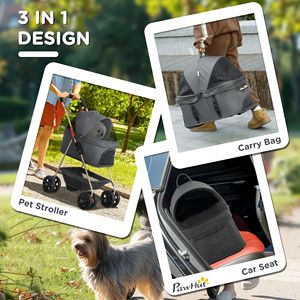 Passeggino per Cani 3 in 1 Grigio Pieghevole con Trasportino Staccabile e Cestino Portaoggetti Portabicchieri per Cani Mini da Viaggio - Product Image 4