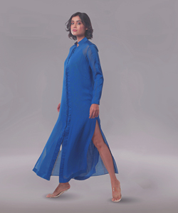 Elegante Vestido Largo Informal Estilo Occidental en Georgette Azul con Diseño Frontal y Prenda Ligera para Uso Diario y Oficina - Product Image 2