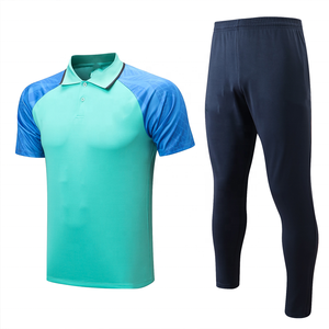 Ensemble polo homme color block et pantalon de survêtement marine, séchage rapide, respirant, tenue sportive d'été, coupe classique, polyester léger - Product Image 1