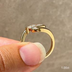 Anillo de compromiso de oro macizo con corte marquesa, engaste de media bisel, solitario de diamante, oro amarillo, moderno y minimalista para mujer - Product Image 3