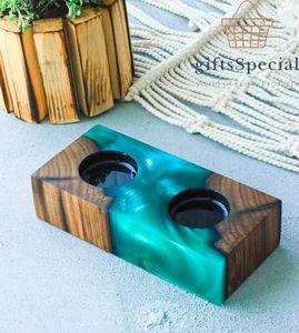 Support de bougie artisanal en bois et résine époxy, support artistique pour bougie chauffe-plat en bois et résine - Product Image 4