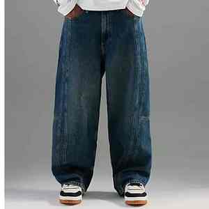 Jeans en denim uni foncé respirant et décontracté pour hommes, brodés, vente en gros directe du fabricant, pour l'été, l'automne et l'hiver - Product Image 2