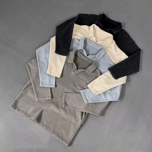 Polo à manches longues pour homme, couleur unie, tissu Oxford en coton, design décontracté à boutons, style tissé respirant - Product Image 1