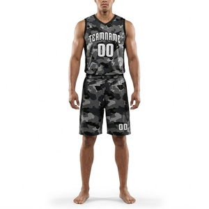 Maillot et short de basketball en gros, imprimés par sublimation, en tissu respirant, grande taille, uniforme homme, polyester/coton, nom personnalisé - Product Image 2