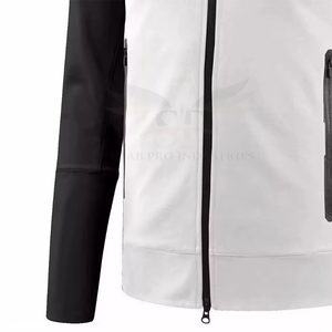 Men's Hooded <b>Zip</b>-<b>Up</b> Jacket Color Blocked Black <b>White</b> Knitted Polyester Breathable Autumn Wear - Product Image 4
