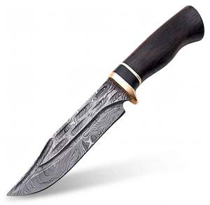 Cuchillo utilitario artesanal de acero de Damasco para exteriores, mango de madera oscura, herramienta de hoja fija - Product Image 1