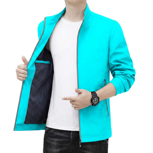 Men's Solid Color <b>Jacket</b> Stand Collar Zipper Closure Windproof Casual Autumn Wear Polyester Material - Product Image 3