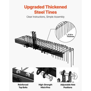Rastrello per Paesaggistica Professionale da 60 Pollici con 26 Denti in Acciaio Armonico, Attacco a 3 Punti, Scarificatore per Prato per Trattori Categoria 1 - Product Image 3