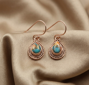 Vintage Oyster Turquoise Teardrop <b>Dangle</b> <b>Earrings</b> 925 <b>Silver</b> Rose Gold Yellow Gold Plated Boho Handmade Jewelry for Women Mom - Product Image 5