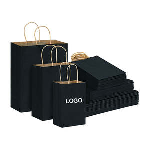 Sacs en papier kraft personnalisés avec logo, pour cadeaux, épicerie, restaurants, sacs à emporter recyclables noirs et bruns, emballages alimentaires avec poignée - Product Image 1