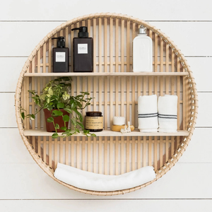 Wholesale Premium Natural Bamboo Round Rattan Shelf Handcrafted Wall Mounted Home Decor Luxury Gift for Modern Boho Space - Product Image 2