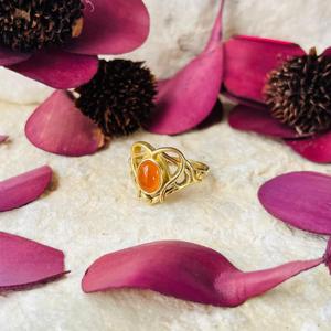 Heart Floral Carnelian <b>ring</b> Gold Plated <b>Brass</b> <b>ring</b> Love Ethnic <b>ring</b> for women - Product Image 4