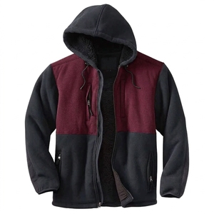 Men's Hooded <b>Fleece</b> <b>Jacket</b> Color Zipper Closure Windproof Casual Winter Outerwear Regular Fit Polyester Shell Sherpa <b>Lining</b> - Product Image 2