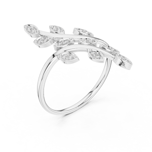 Anillo de Diamantes Cultivados en Laboratorio DEWDROP LEAF, Oro Blanco de 18 Quilates con Baño de Rodio, Corte Brillante, para Compromiso, Boda, Fiesta, Regalo de San Valentín - Product Image 3