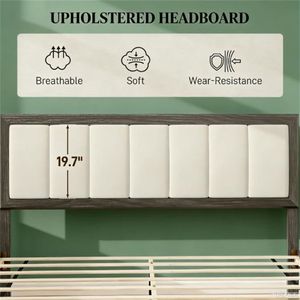 Charcoal Gray Upholstered <b>Platform</b> <b>Bed</b> <b>Frame</b> with Headboard - Product Image 3