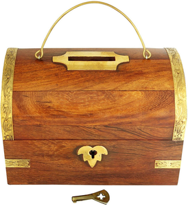 Caja de Ahorros de Madera Hecha a Mano con Cerradura de Llave y Ranura para Monedas de Latón, Caja de Colección para Caridad, Iglesias, Escuelas, Decoración de Oficina - Product Image 3