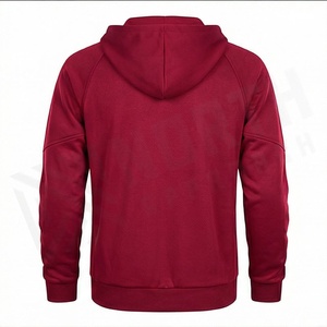 Sweat-shirt à capuche zippé pour homme, manches longues, couleur unie, survêtement décontracté rouge, respirant, en polyester, pour l'automne - Product Image 2