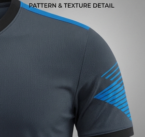 Ensemble de maillot de football pour homme à col en V, manches courtes, imprimé par sublimation, respirant, coupe ajustée, vêtements de sport, design rayé bleu-gris - Product Image 4