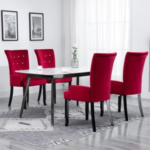 4 pz sedia da pranzo in velluto rosso con braccioli - Product Image 1