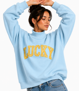 เสื้อสเวตเชิ้ตคอเต่าทรงโอเวอร์ไซส์ Lucky Heavyweight ตกแต่งลายตารางกิ๊งแฮมพร้อมปักตัวอักษรแบบกำหนดเองสำหรับทุกเพศ - Product Image 1